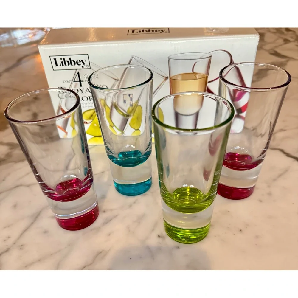 Libbey Troyano Colors Shot Glasses Set‎ of 4 Multi Color Bottom 4oz